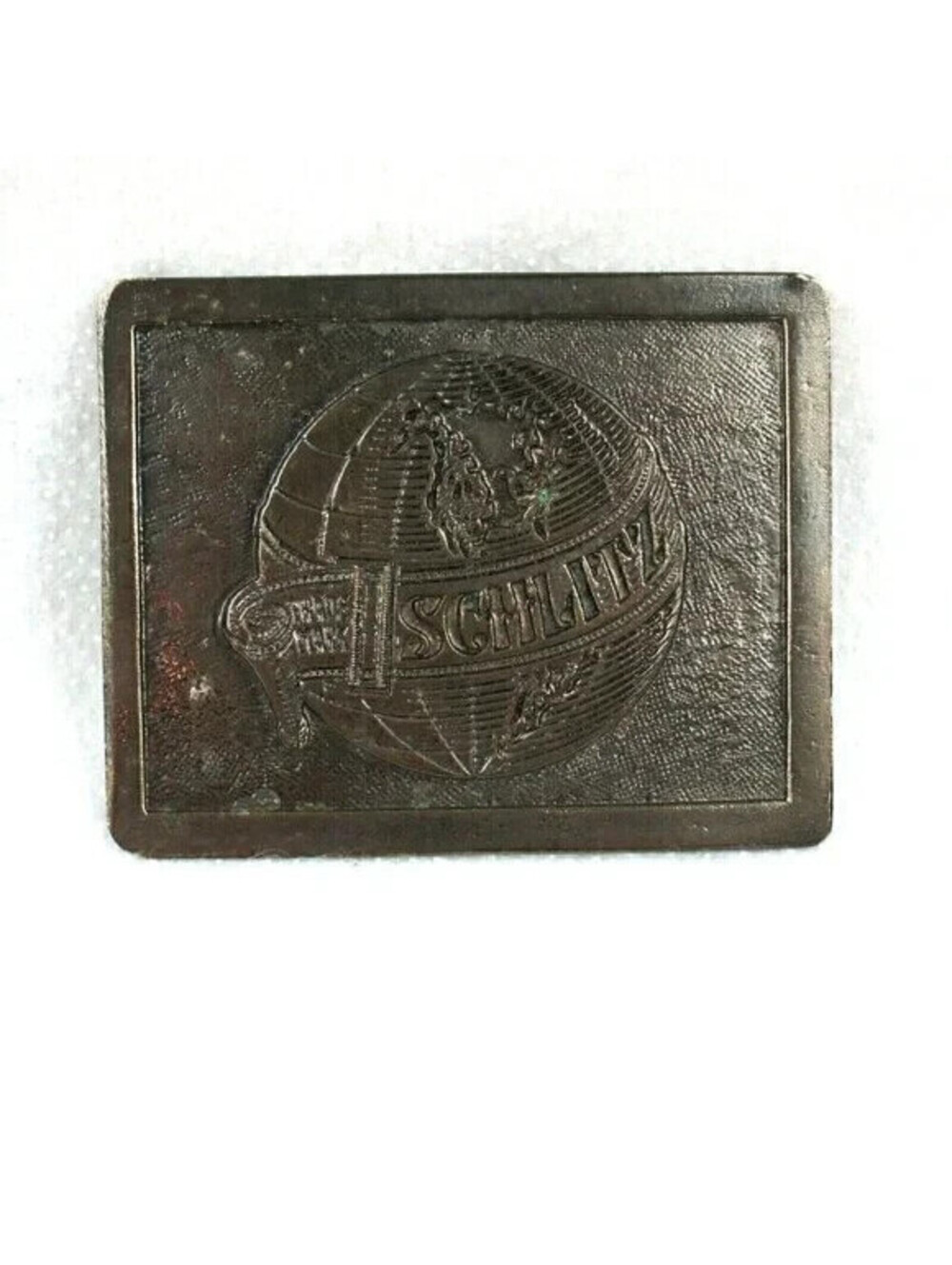 Vintage 1970s Schlitz Beer Belt Buckle Globe Advertising Wyoming Studio Metal